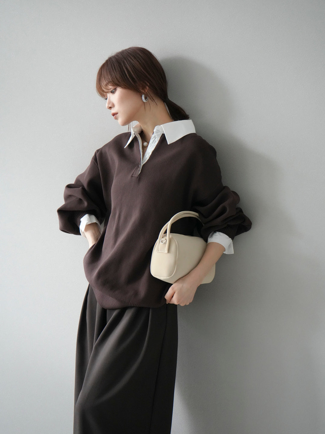 【SET】翻領polo針織套衫+雙褶闊腿褲（2件組）