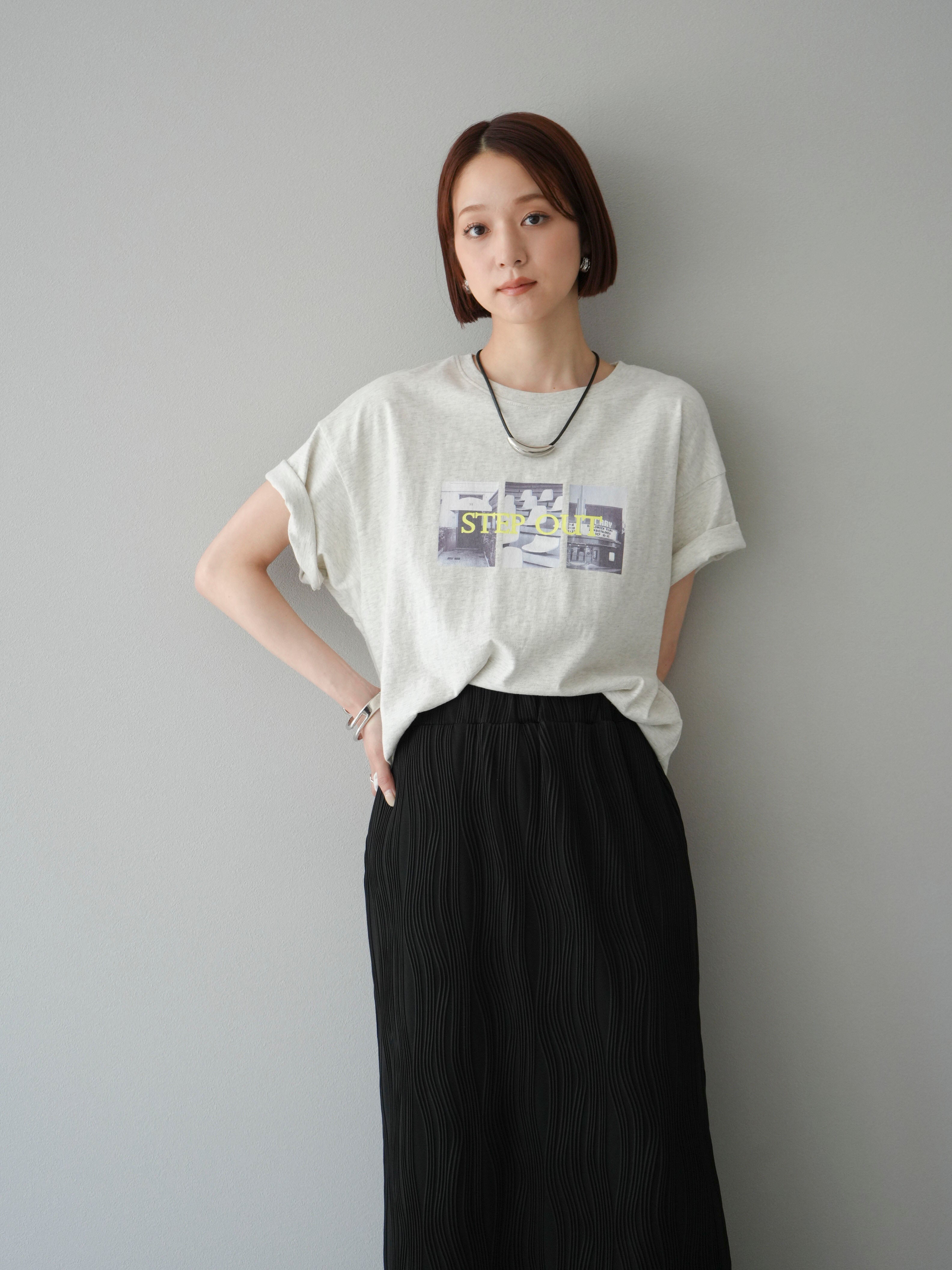 SET]ネオンロゴコラージュフォトプリントオーバーTシャツ+ウェーブ