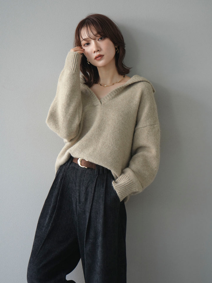 [予約]スキッパーニットプルオーバー/beige