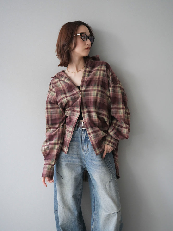 [予約]マルチウェイチェックシャツ/bordeauxbeige