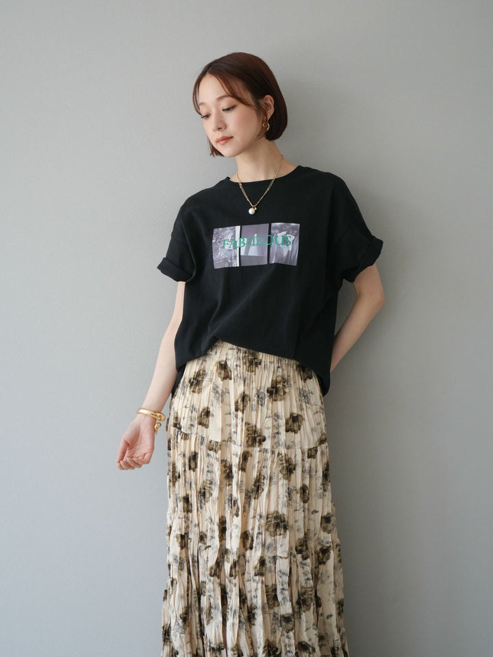 [SET]ネオンロゴコラージュフォトプリントオーバーTシャツ+フラワーワッシャーロングスカート(2set)