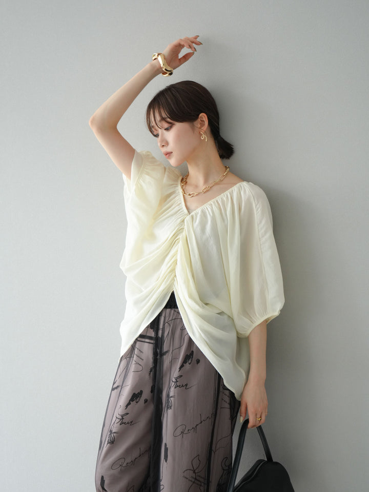 [予約]ボリュームスリーブシアータックブラウス/アイボリー