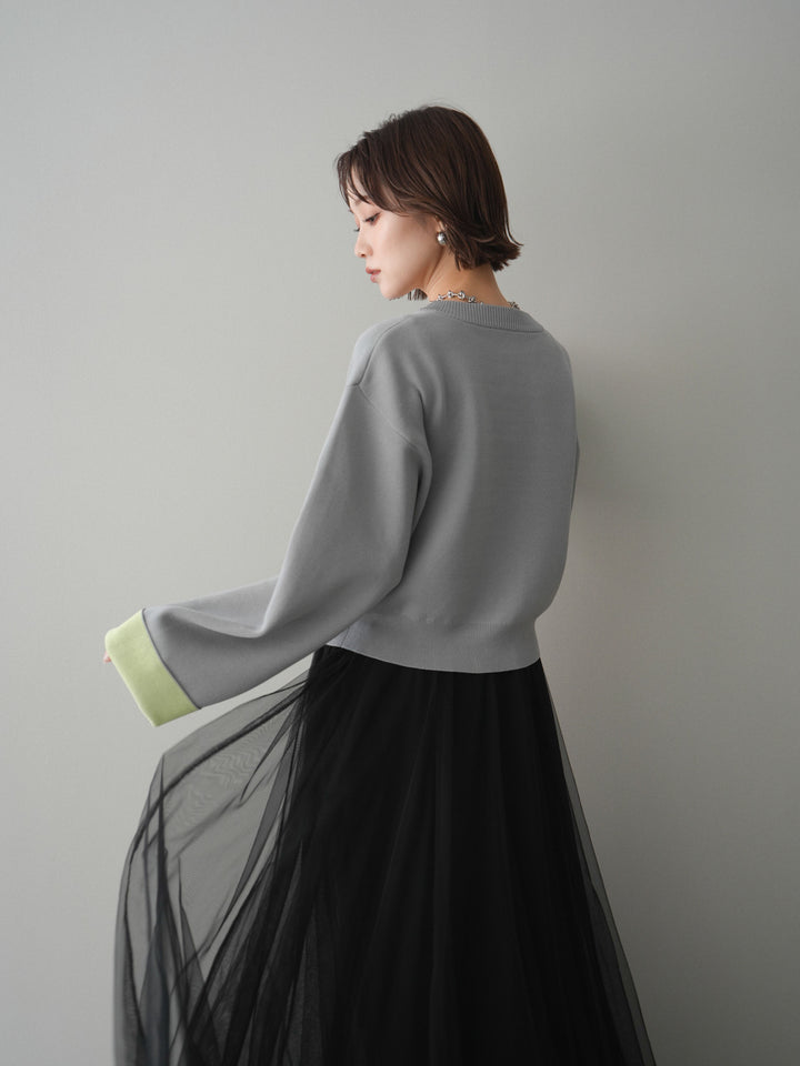 [SET]レーヨンポリダブルフェイスニットカーディガン+チュールボリュームスカート(2set)