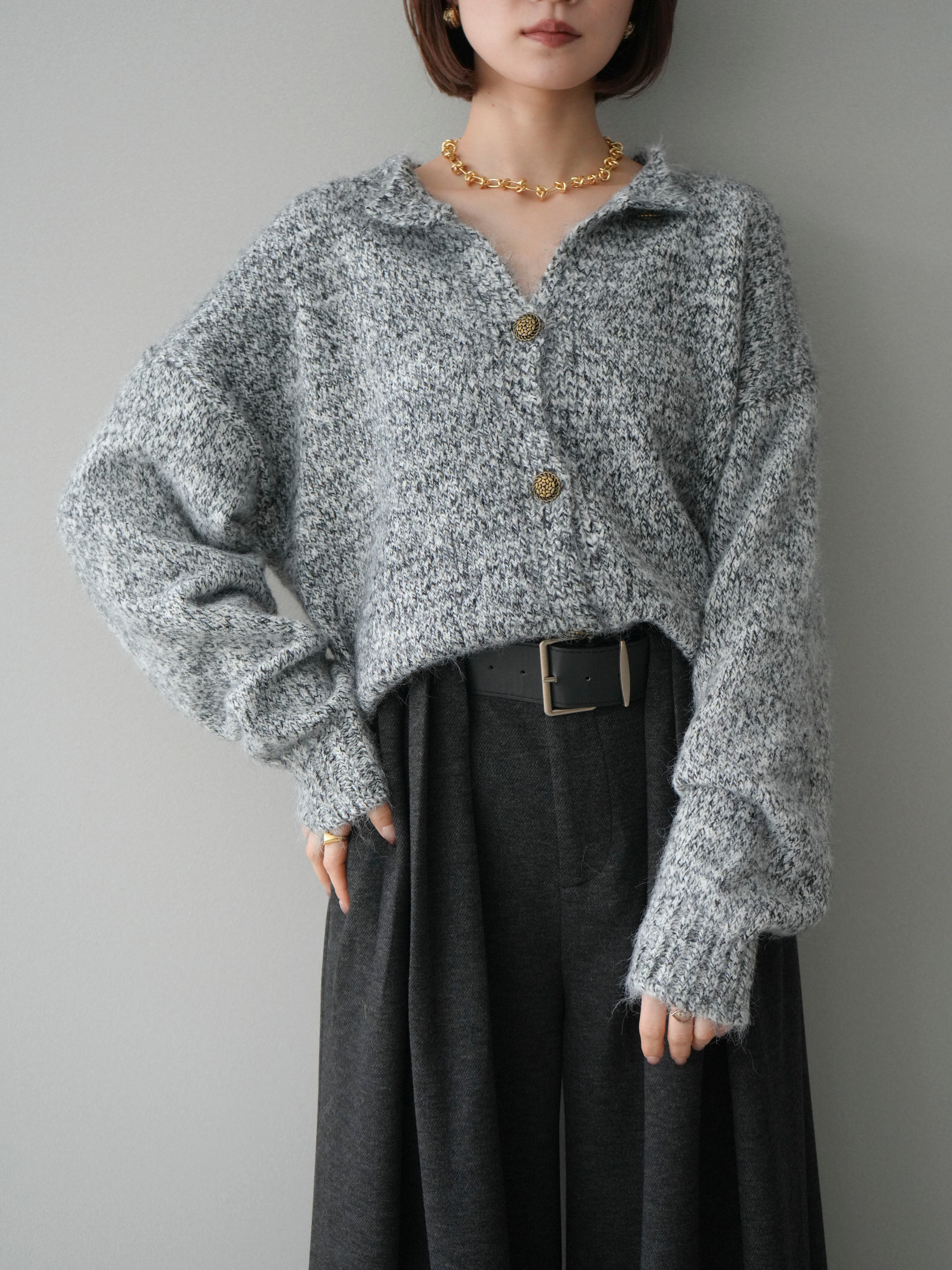 SET]ミックスヤーンアンティークボタンニットカーディガン+ミックス