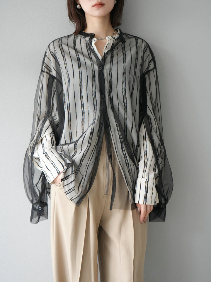 [予約]2WAYスリーブチュールシャツ/ブラック