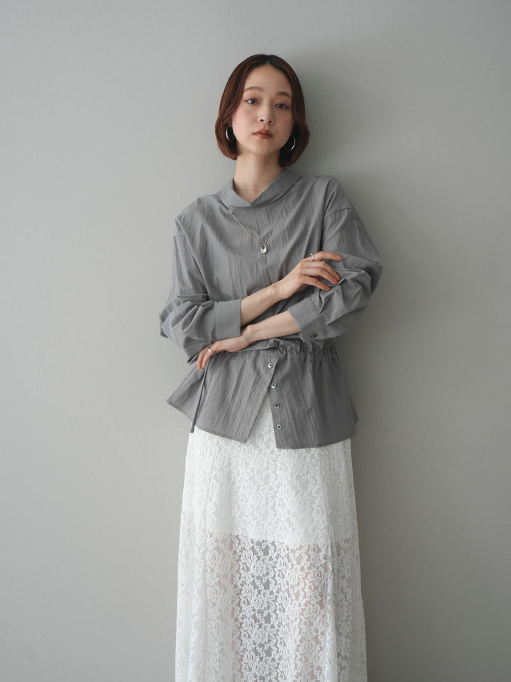 [予約]ボトルネックドロストデザインブラウス/gray