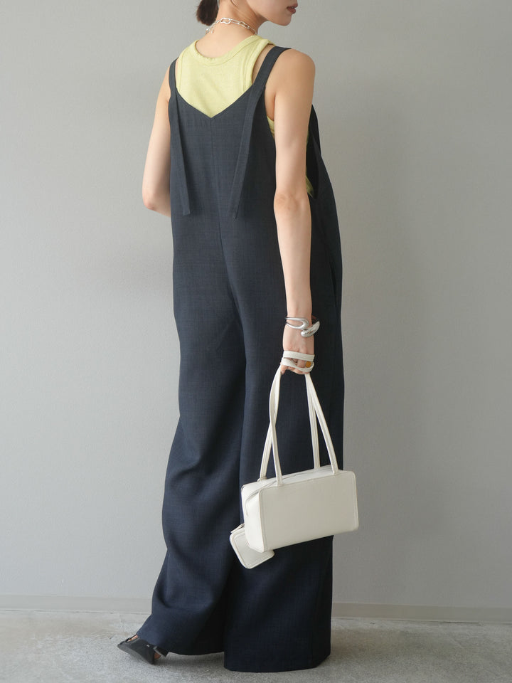 [予約]リネンタッチボタンサロペット/チャコール