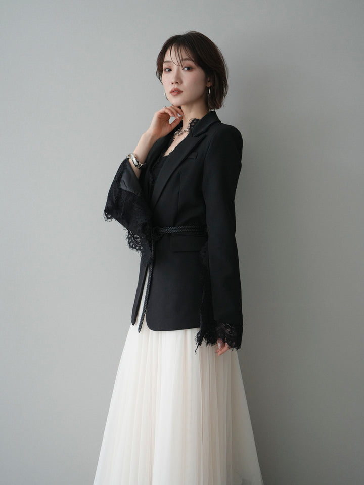 [SET]レースレイヤードスリットジャケット+チュールボリュームスカート(2set)