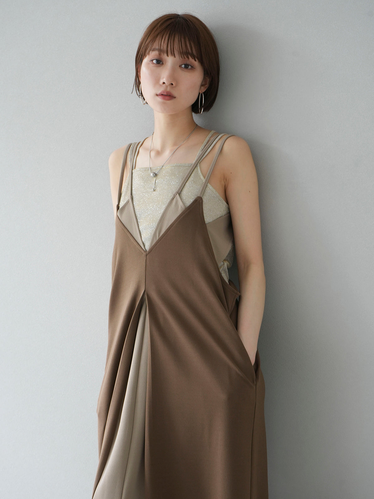 国内発| TOTEME Draped バイカラーツイル キャミドレス SET]バイカラーレイヤードデザインキャミワンピース+ダブル