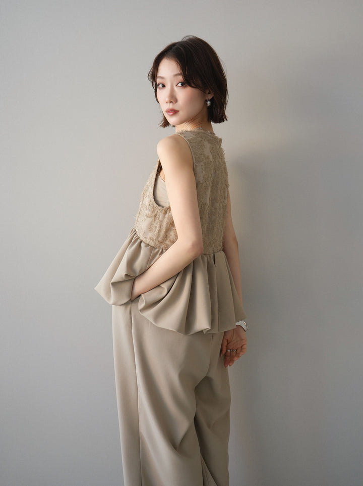 [SET]ジャガードレースぺプラムドッキングサロペット+選べるアクセセット(2set)