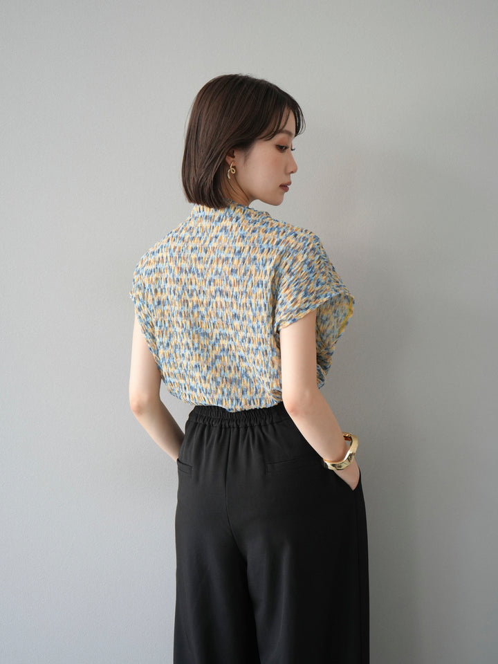 [SET] 多色隨機百褶法式上衣+拉鍊褶襉寬褲（2件套）