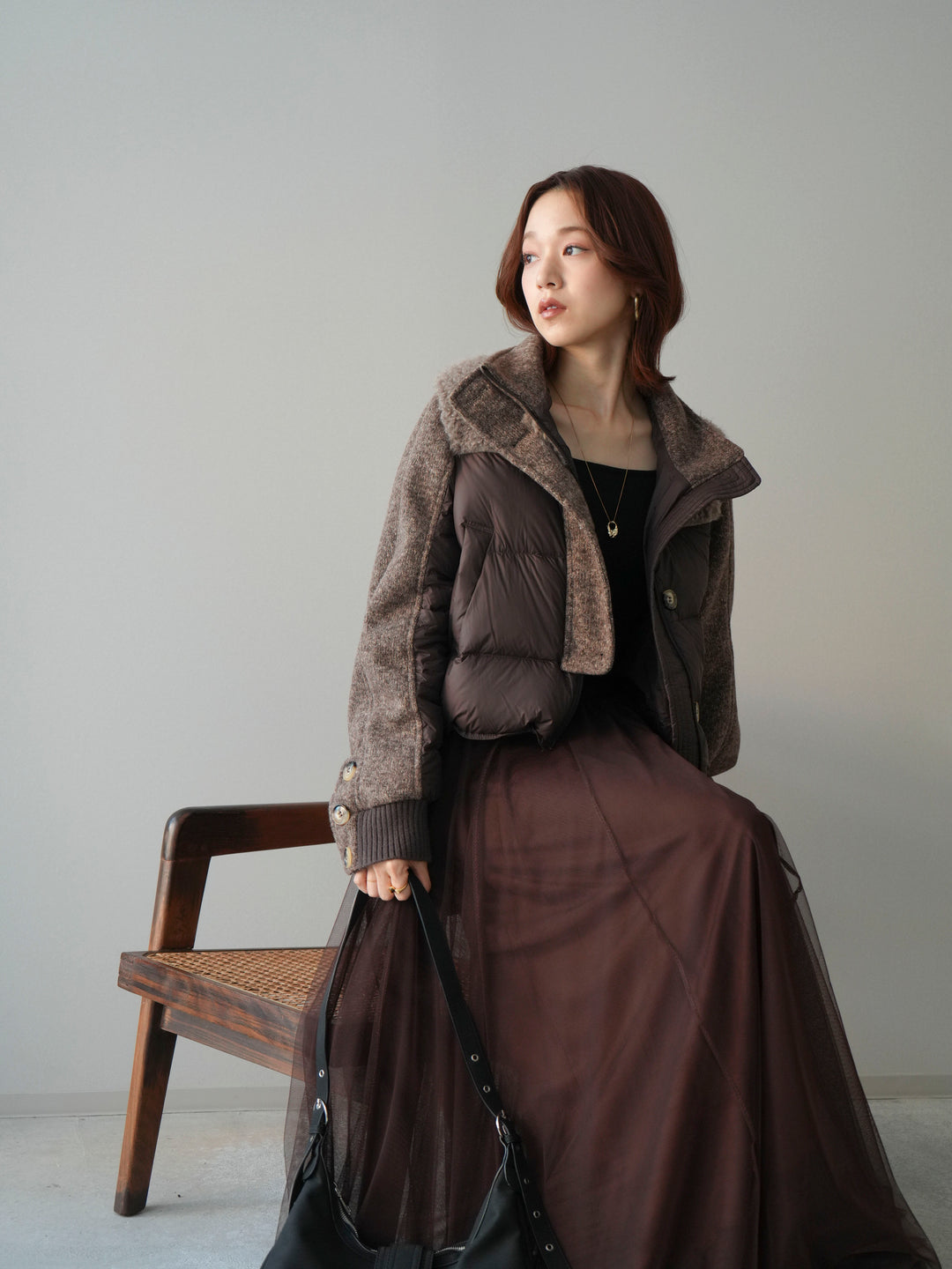 [SET]異素材ダウンジャケット+チュールボリュームスカート(2set)