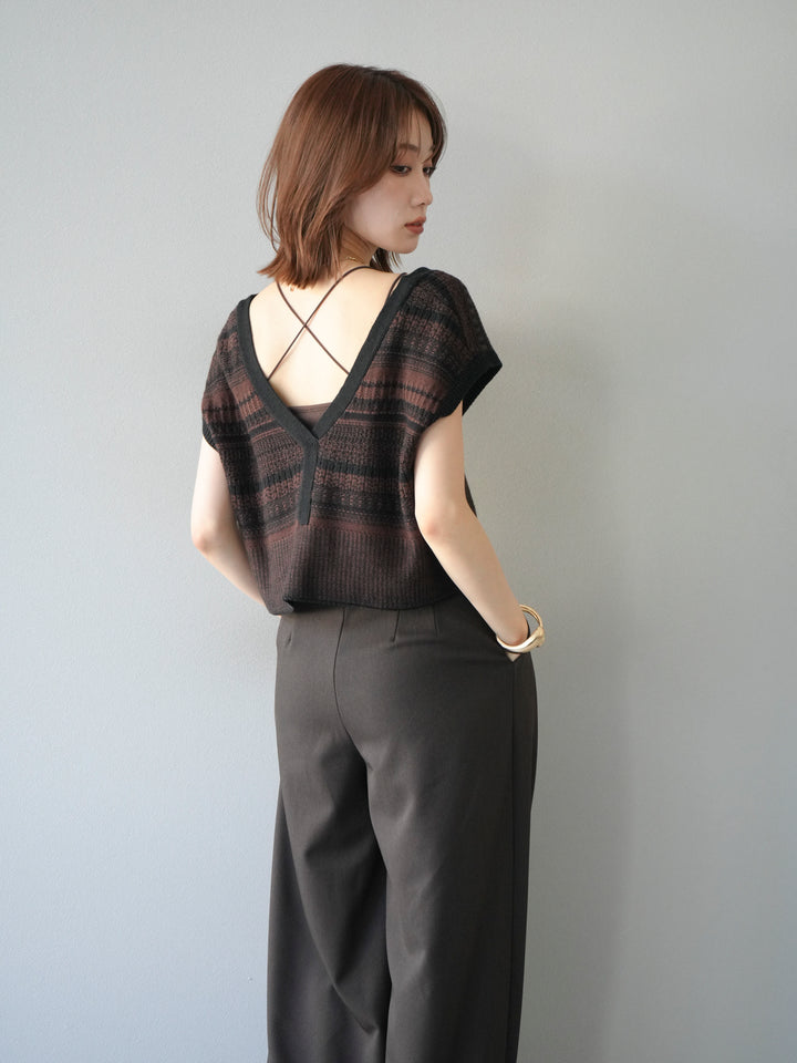 [予約]ガーター編み2WAYニットベスト/ブラウン×ブラック