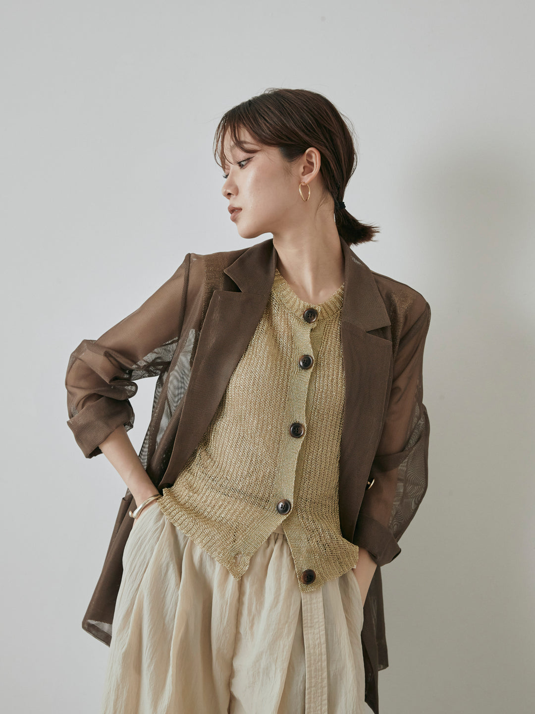 [予約]メッシュテーラードジャケット/モカ