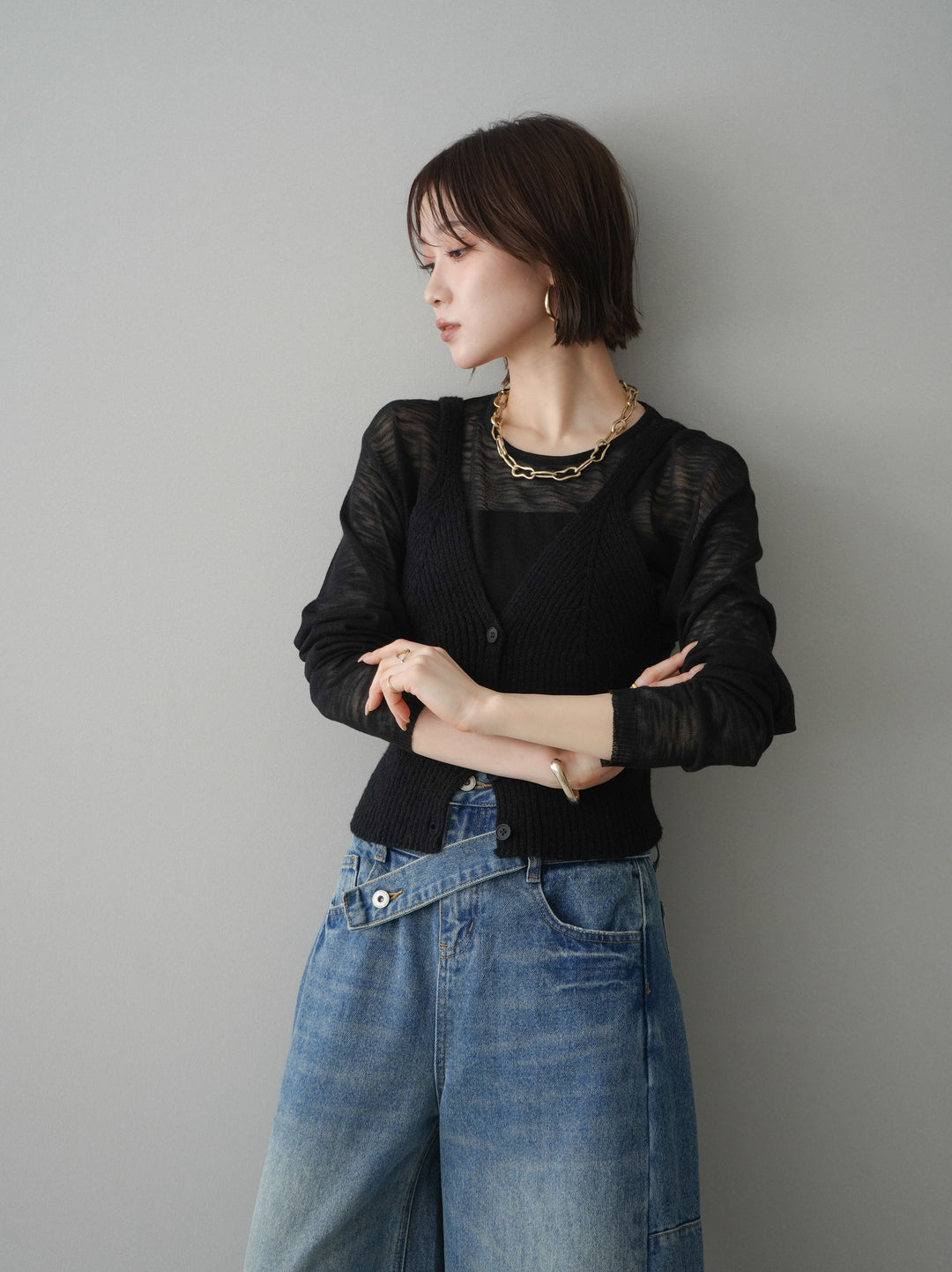 [予約]ビスチェアンサンブルシアーニット/black