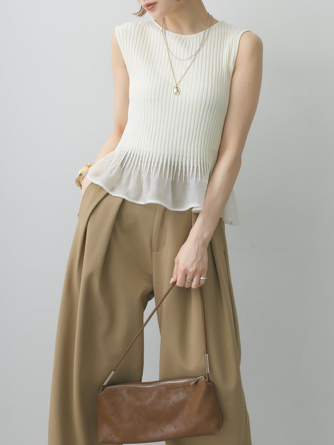 [予約]シアーデザインリブフレアニットトップス/ivory