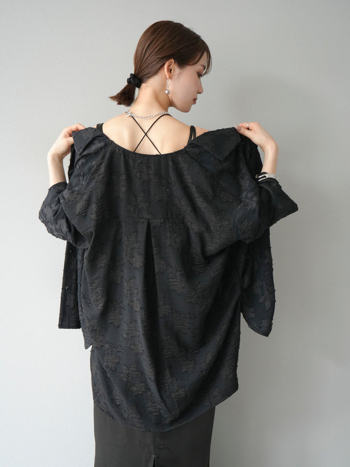 [予約]ジャガードハーフスリーブシャツ/ブラック