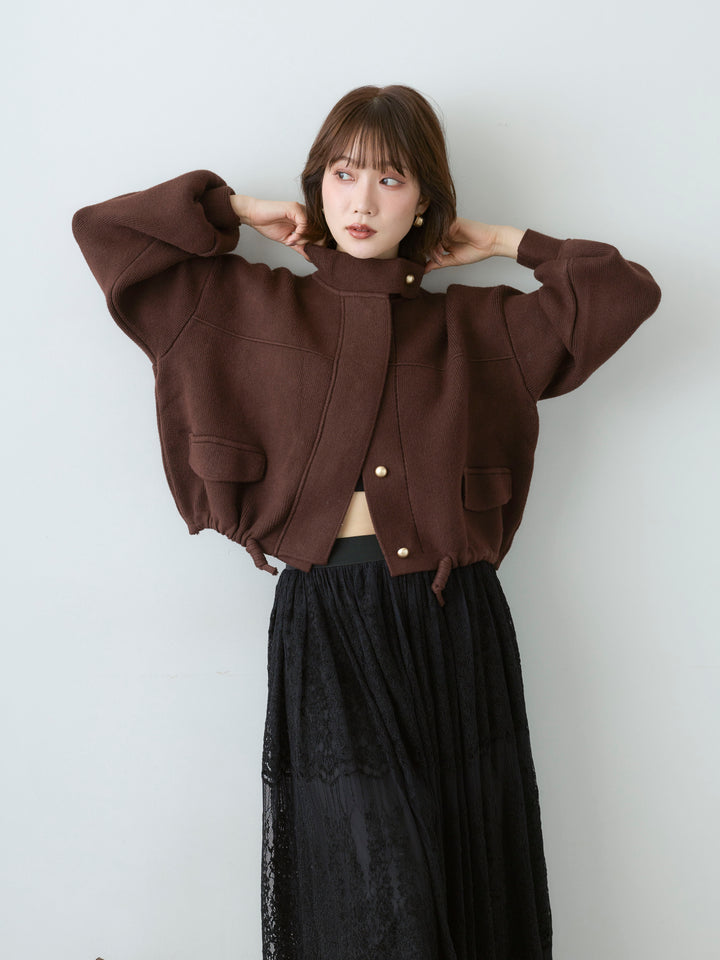 [予約]ゴールドボタンニットショートジャケット/brown