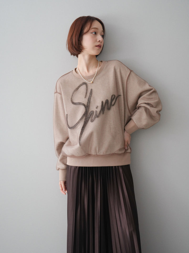 [SET]チュールレイヤードロゴスエットプルオーバー+サテンプリーツマキシスカート(2set)