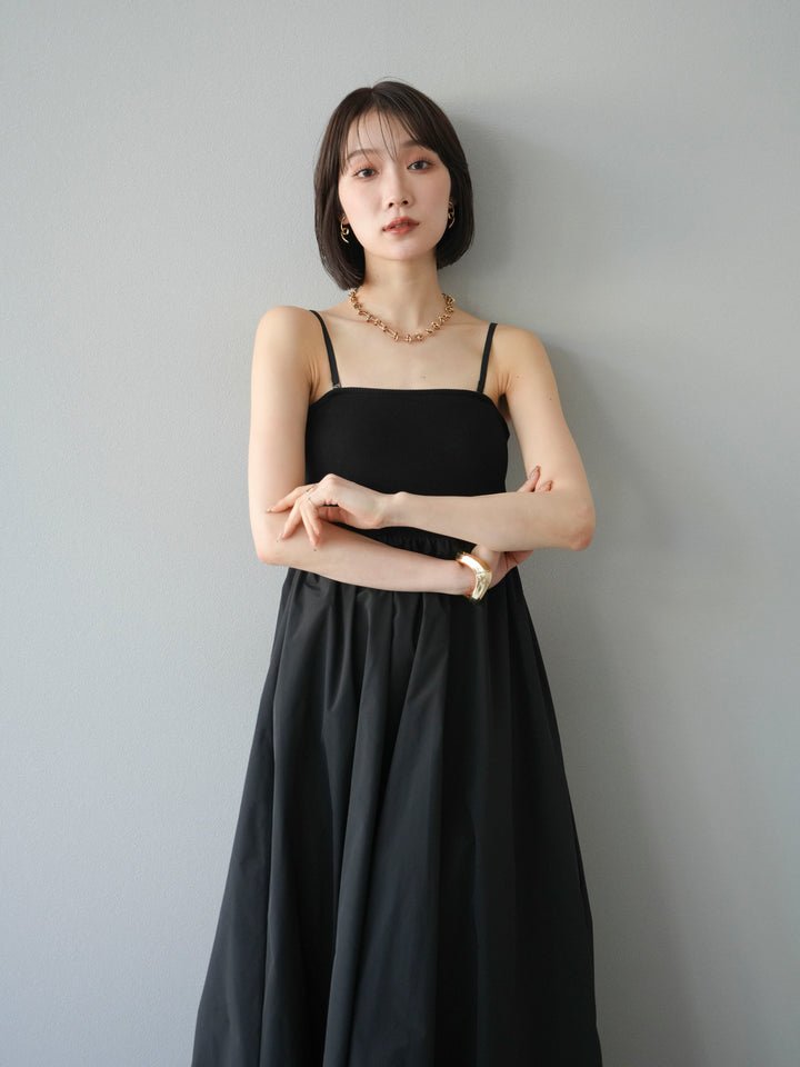 [予約]異素材ドッキングカップ付ベアキャミバルーンワンピース/ブラックブラック