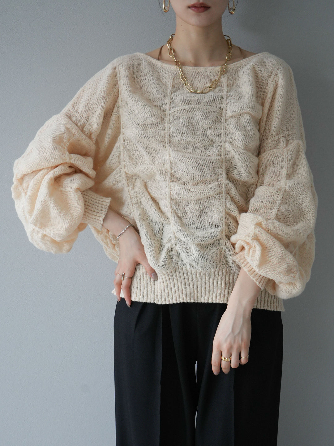 [予約]バックオープンシャーリングニットプルオーバー/エクリュ