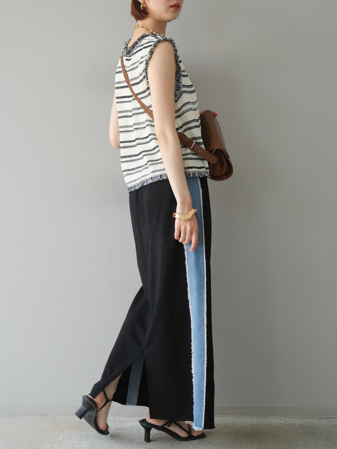 [予約]デニムドッキングスウェットスカート/ブラック