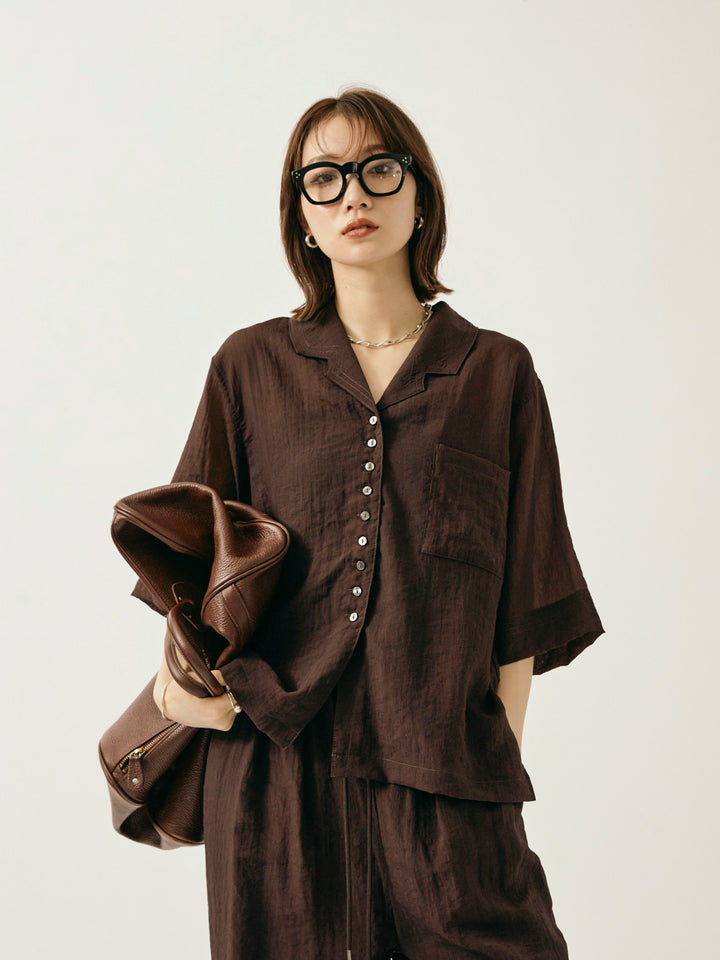 【Allure】[SET]シャイニースラブシアー開襟ハーフシャツ+シャイニースラブシアー開襟ハーフシャツ(2set)