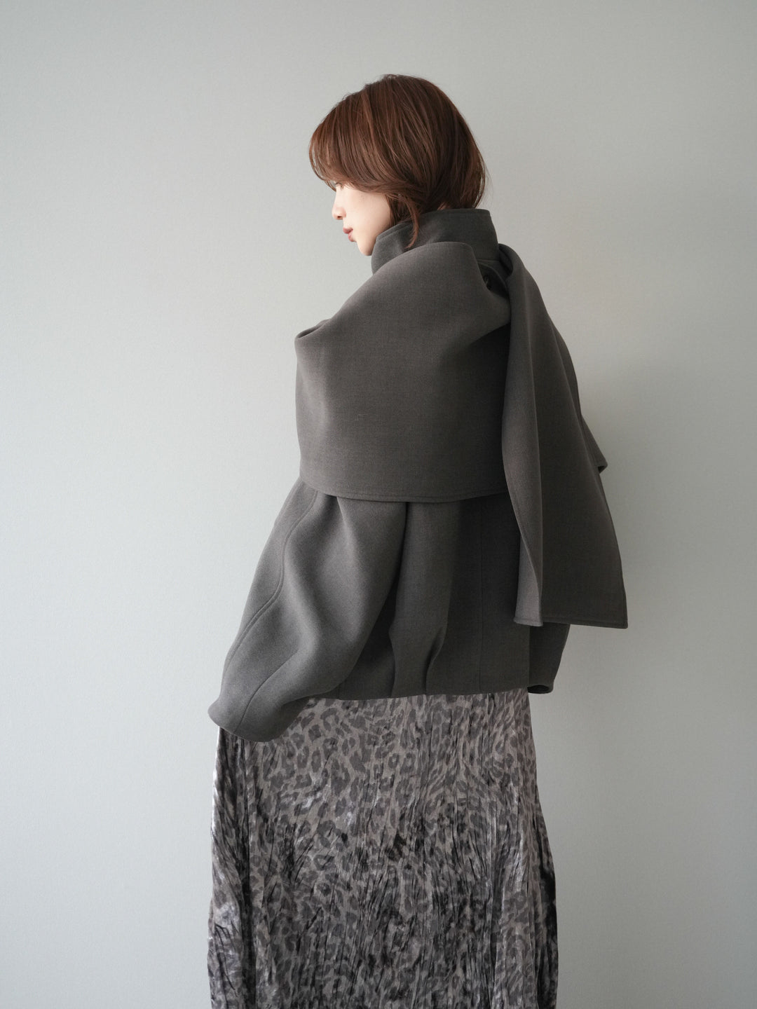 [予約]ストール付きミディアムコート/brown