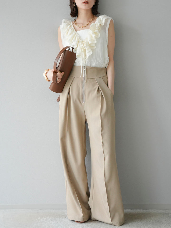 [予約]ワッシャーラッフルノースリーブブラウス/アイボリー