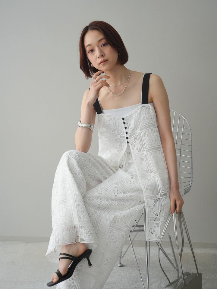 [SET]配色パネルレースキャミソール+パネルレースイージーパンツ(2set)