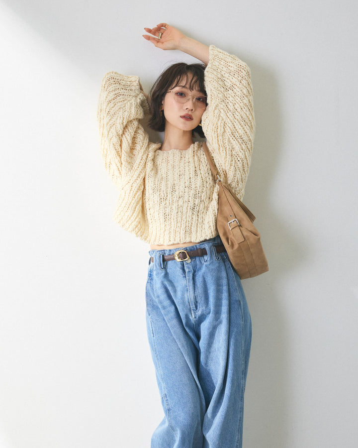 [予約]クロップドチャンキースラブニットプルオーバー/ivory