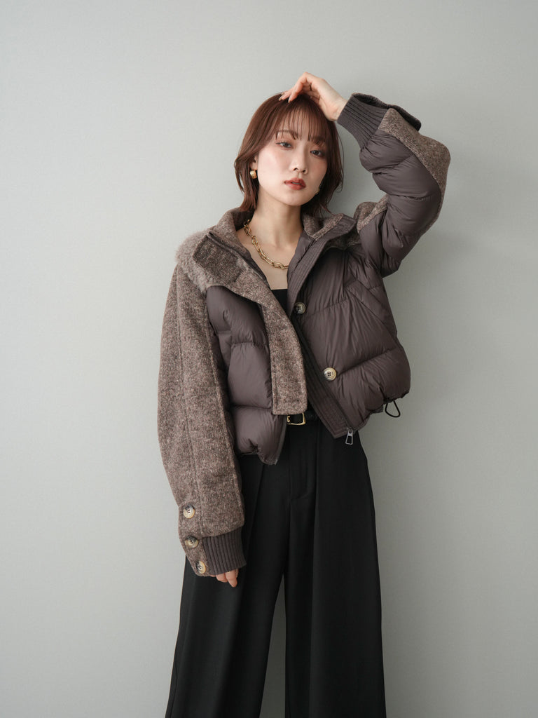 美品✨Diagram ラムファーダウンベスト　ダウン　ブラウン　フード　36 予約]異素材ダウンジャケット/brown – Lumier