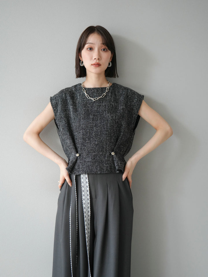 [予約]サマーツイードぺプラムブラウス/ブラックホワイト
