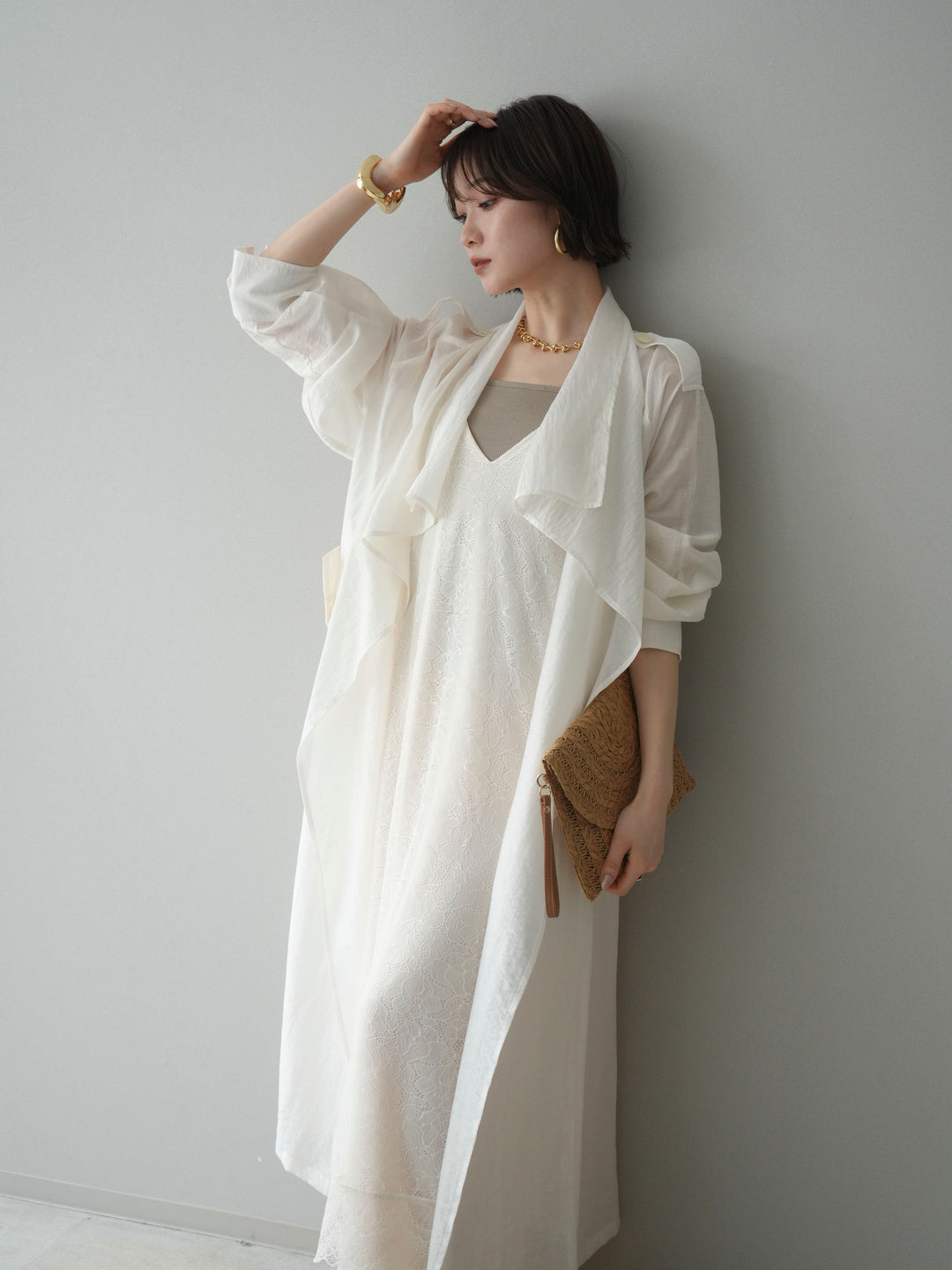 [予約]サテンレースレイヤードキャミワンピース/ivory