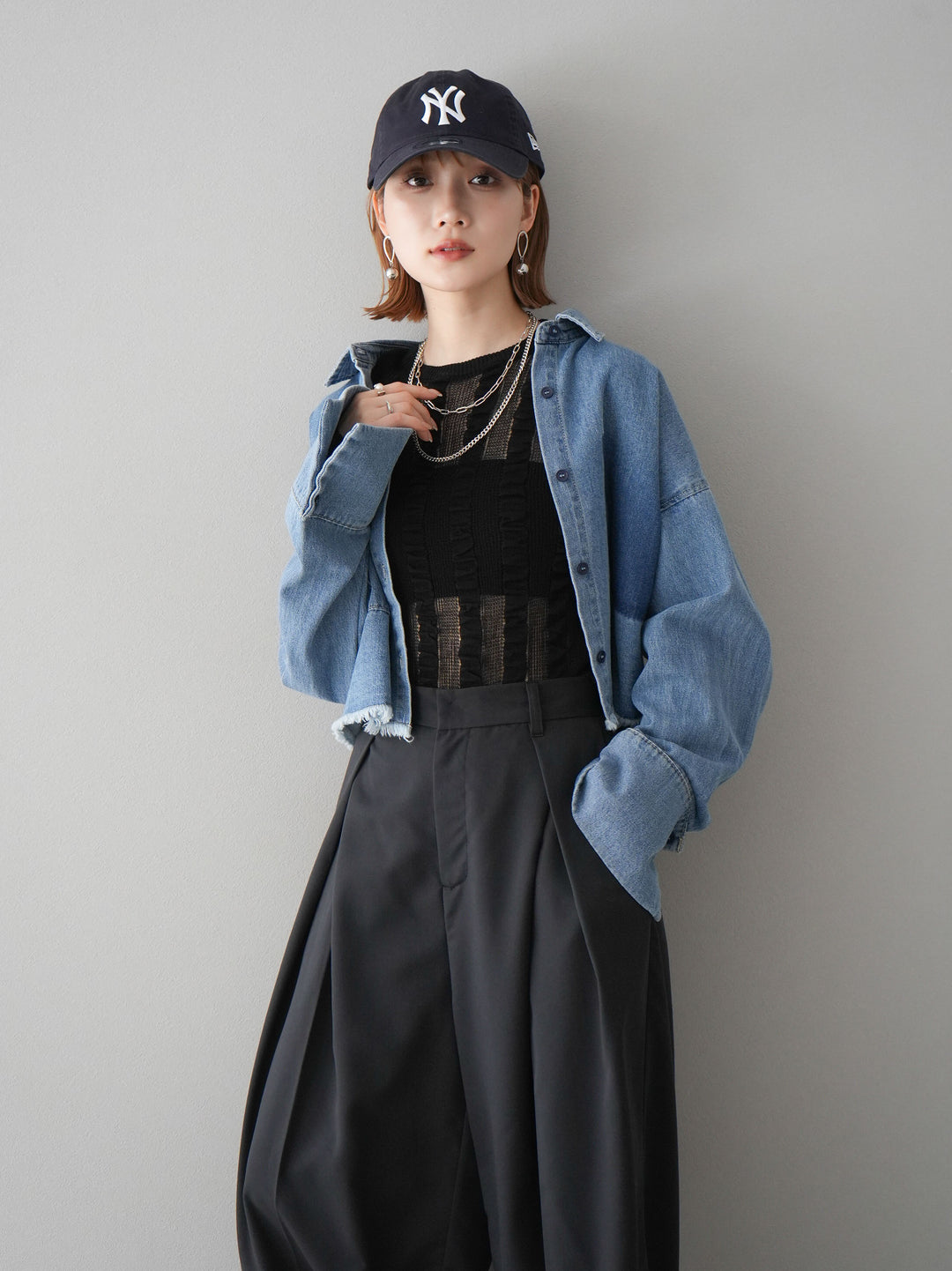 [予約]リネンタッチシャーリングニットトップス/ブラック