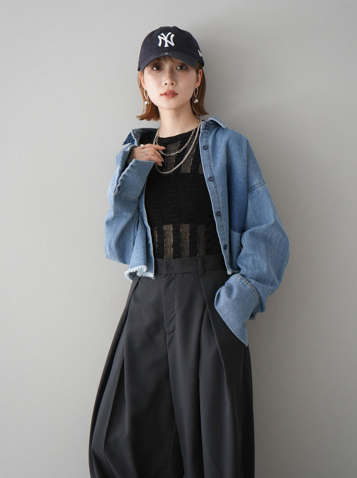 [予約]リネンタッチシャーリングニットトップス/ブラック