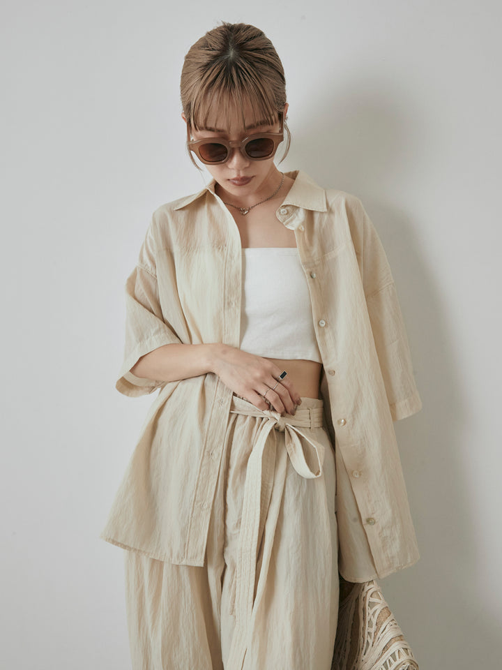 【預購】2WAY尼龍墊圈半身襯衫/奶油色