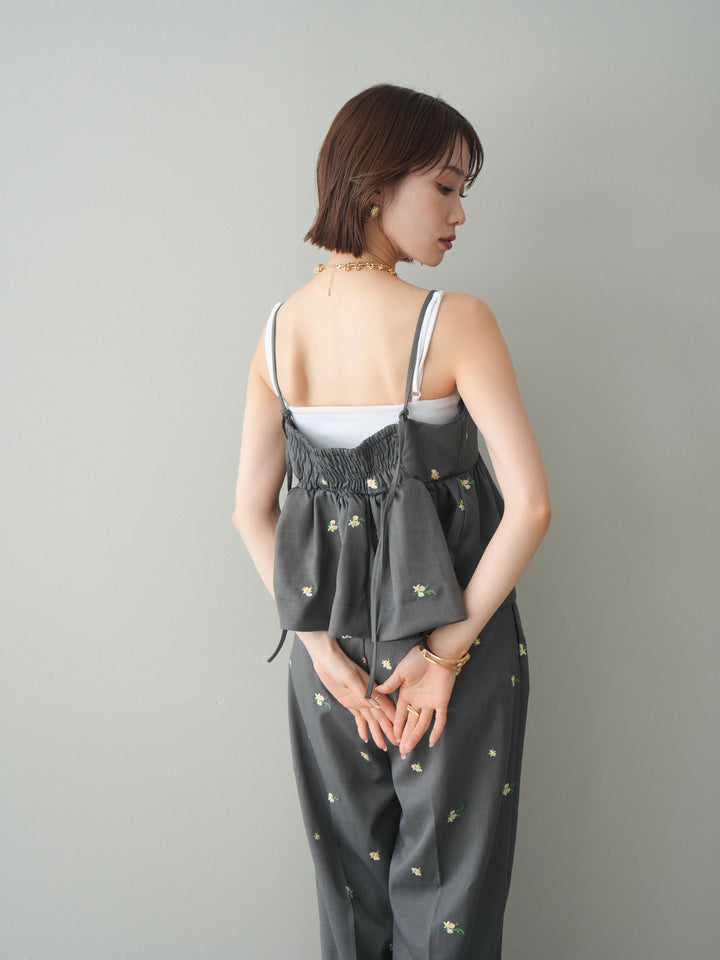 [SET]フラワー刺繍ビスチェ+フラワー刺繍タックパンツ(2set)