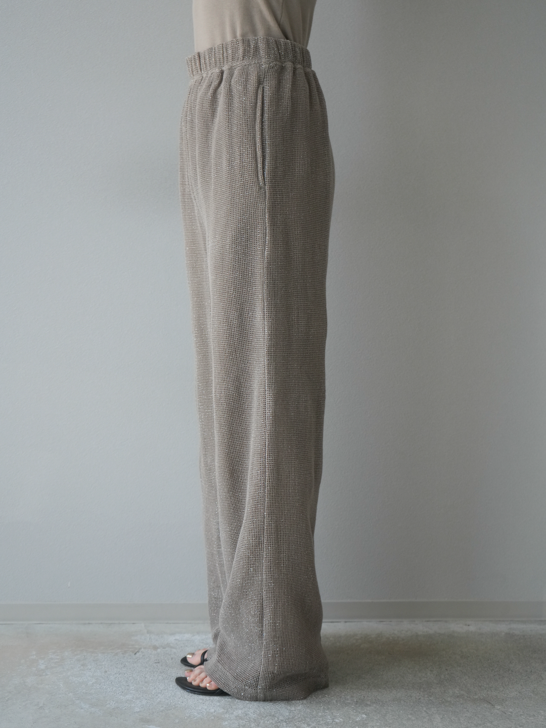 [預購] 棉金銀絲網眼休閒褲/米色