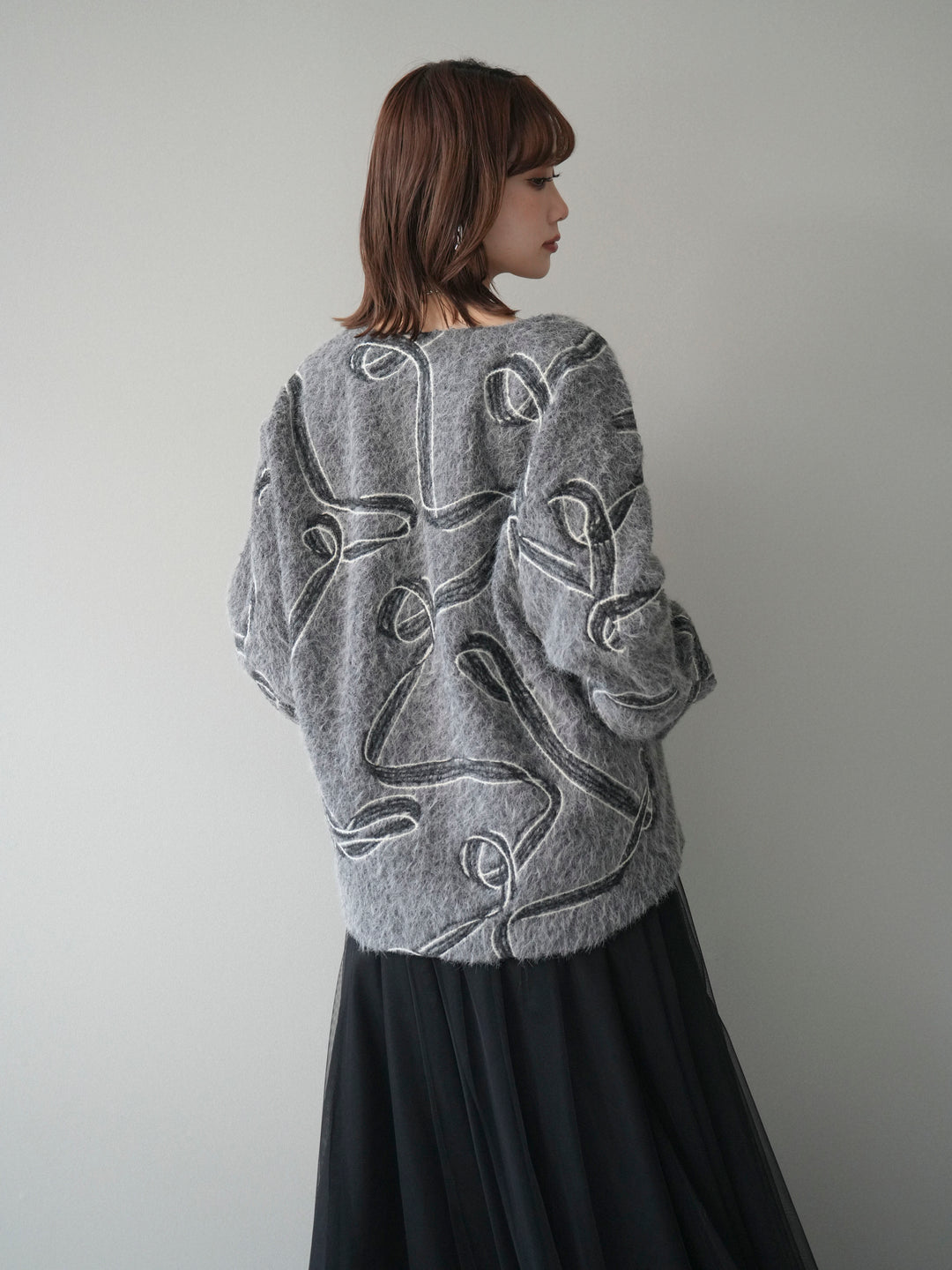[予約]ニュアンス刺繍ブークレニットジャケット/gray