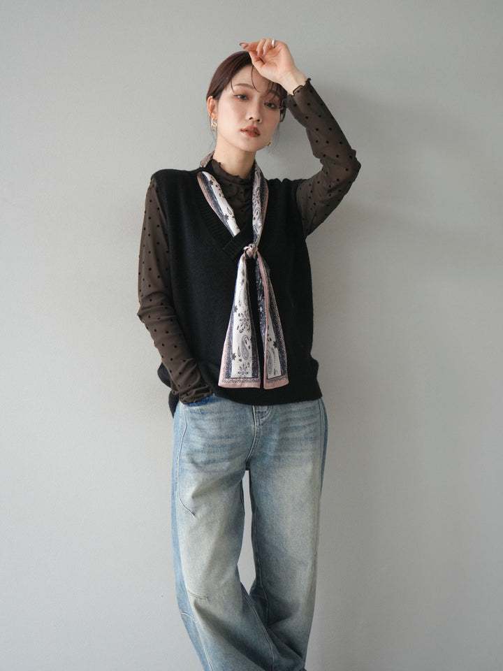 [予約]スカーフ付きニットベスト/black