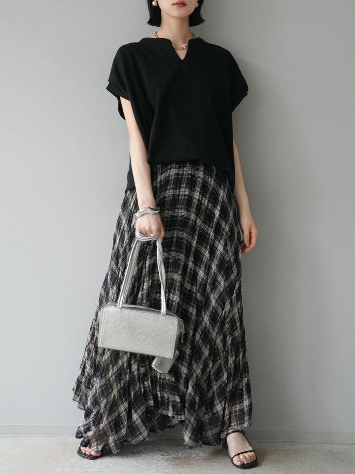 [予約]キーネックドルマンルーズコットンTシャツ/ブラック