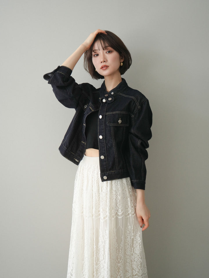[予約]スタンドカラーコンパクトデニムジャケット/darkblue