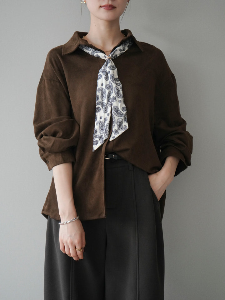 [予約]スカーフ付きスエードシャツ/brown