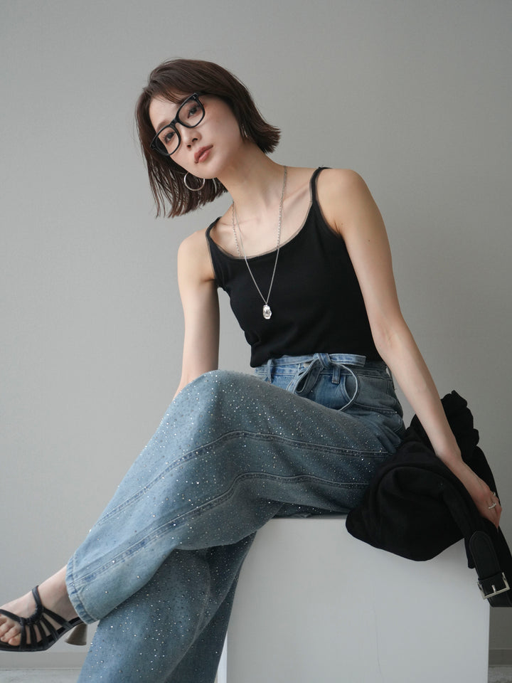 [予約]カップ付リブチュールタンク/black