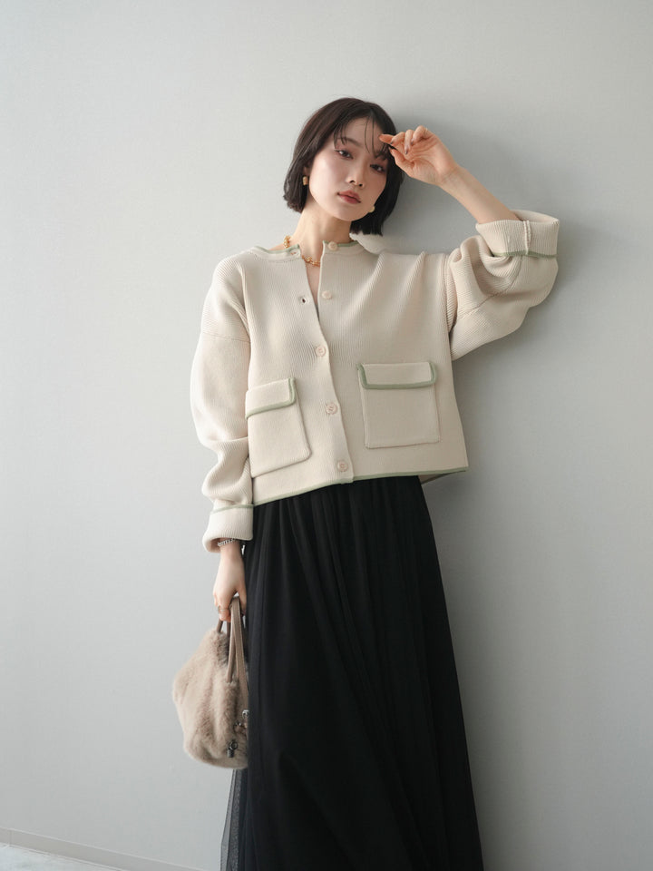 [SET]ポリエステル配色ニットカーディガン+選べるアクセセット(2set)