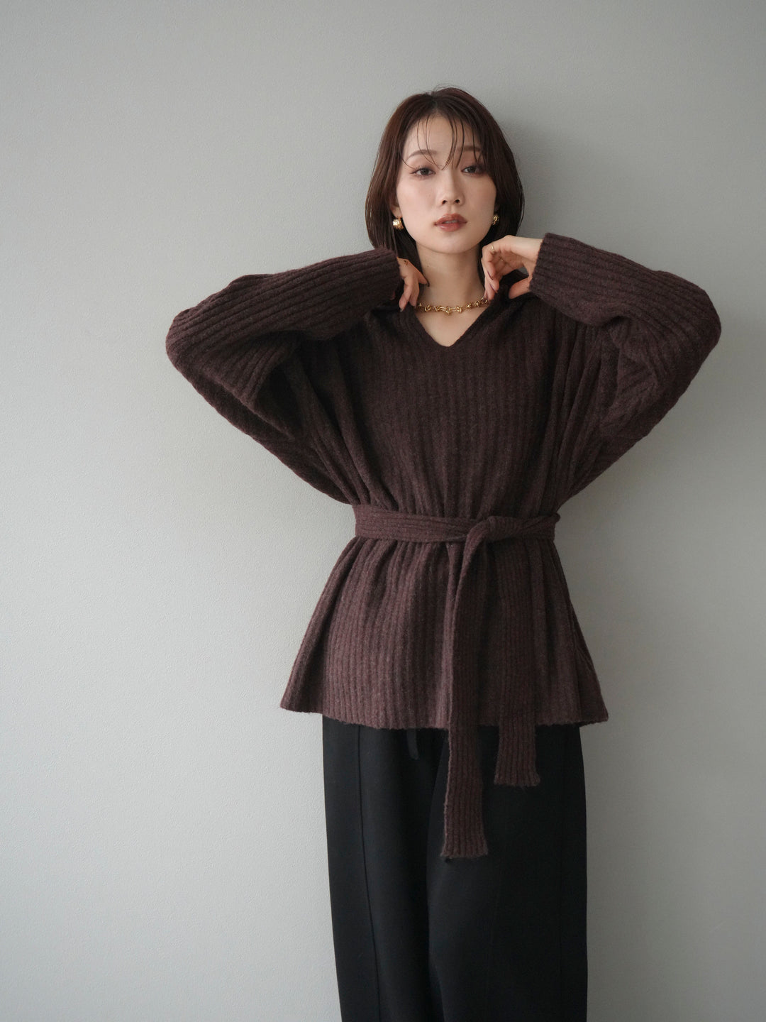 [予約]ワイドリブポロニットプルオーバー/brown