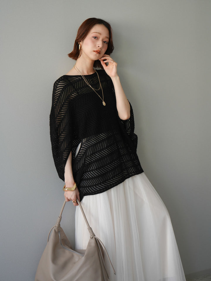 [予約]シアーポンチョニットトップス/black