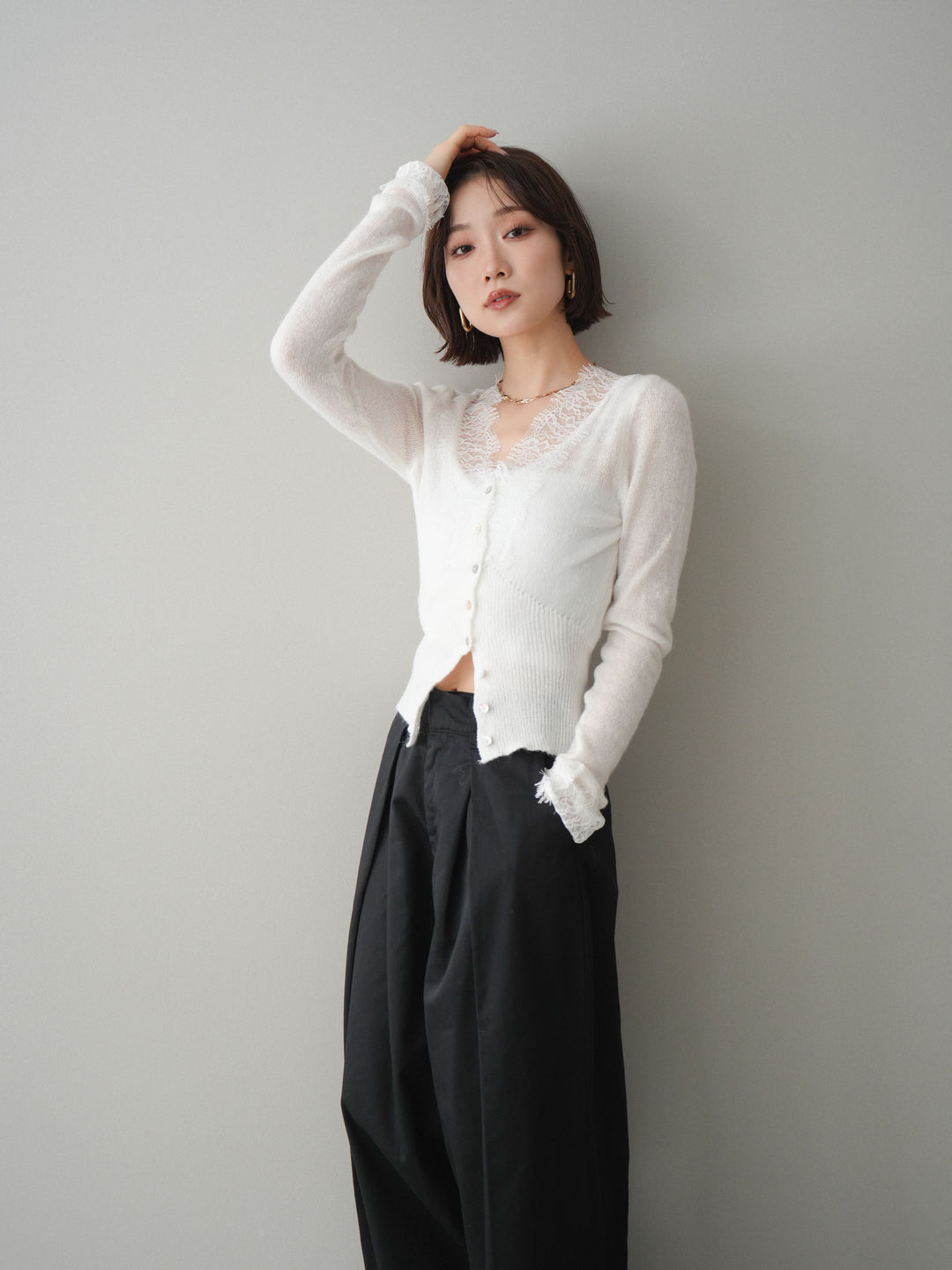 [予約]モヘアタッチレースニットカーディガン/off