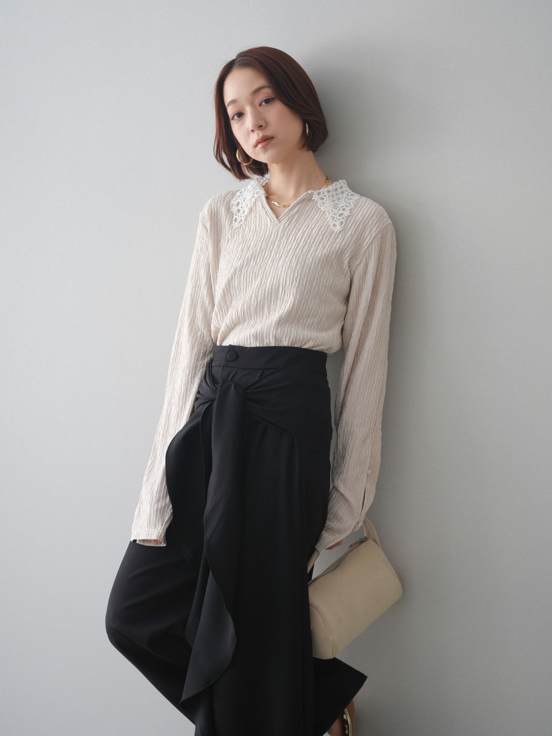 [SET]袖スリットレースカラートップス+選べるアクセセット(2set)